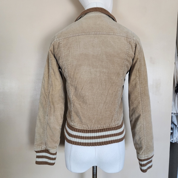 Y2K! Tan/White Striped Corduroy Bomber Jacket, Women's XS - Picture 3 of 10